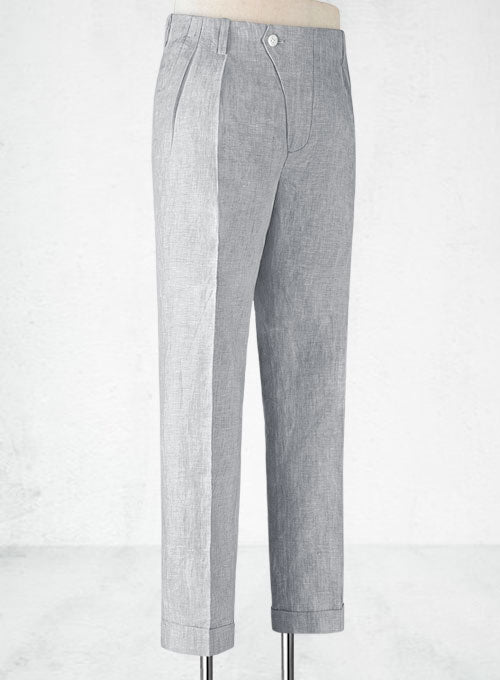 Italian Zod Light Gray Vintage Manny Linen Trousers - StudioSuits