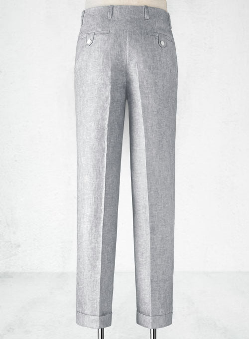 Italian Zod Light Gray Vintage Manny Linen Trousers - StudioSuits