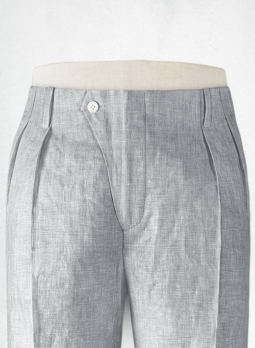 Italian Zod Light Gray Vintage Manny Linen Trousers - StudioSuits