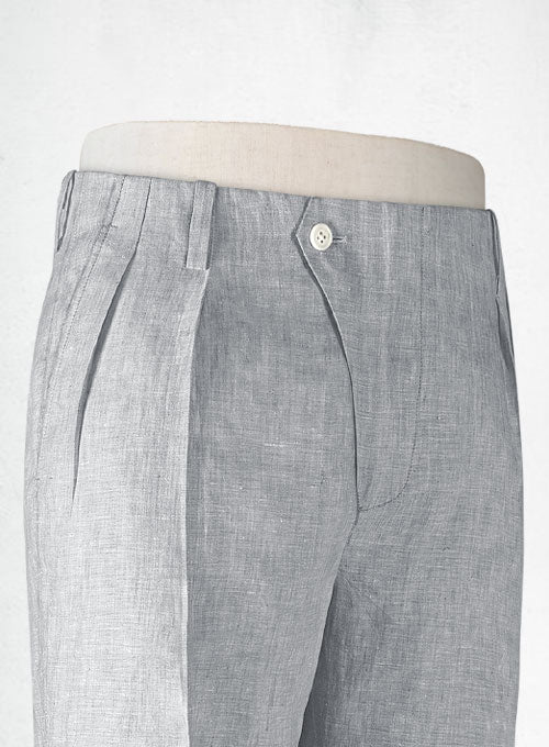 Italian Zod Light Gray Vintage Manny Linen Trousers - StudioSuits