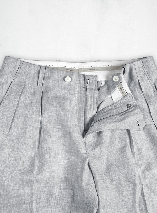 Italian Zod Light Gray Vintage Manny Linen Trousers - StudioSuits