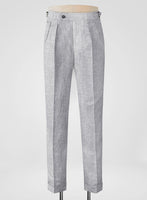Italian Zod Light Gray Linen Highland Trousers - StudioSuits