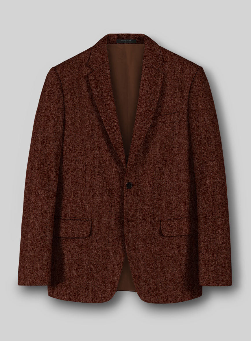 Italian Wide Herringbone Brunette Tweed Jacket - StudioSuits