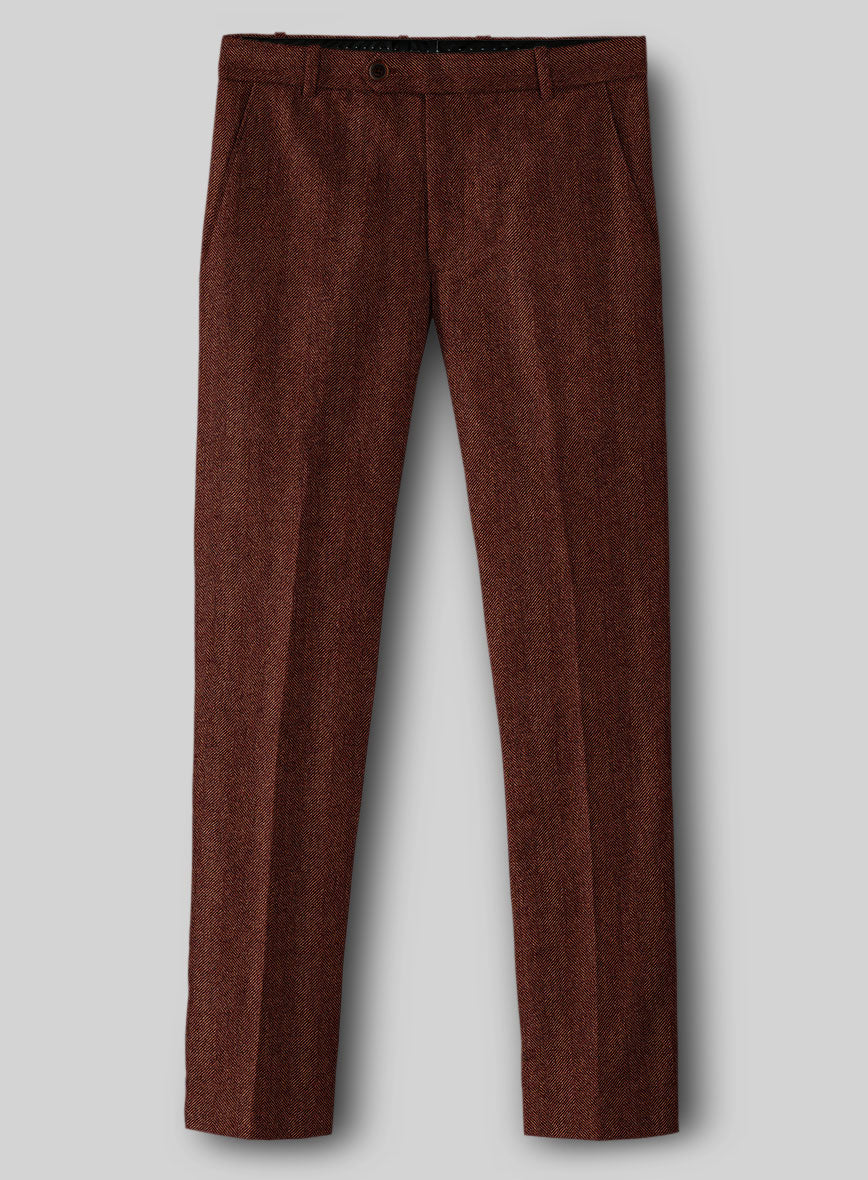 Italian Wide Herringbone Brunette Tweed Pants - StudioSuits