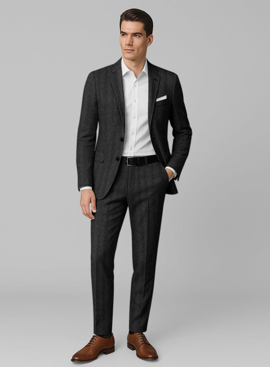 Italian Wide Herringbone Charcoal Tweed Suit - StudioSuits