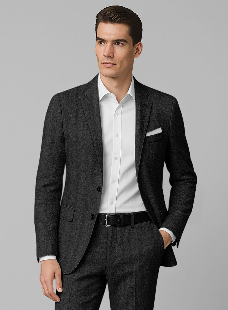 Italian Wide Herringbone Charcoal Tweed Jacket - StudioSuits