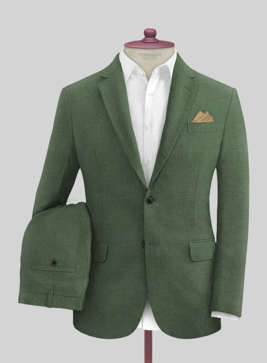 Italian Prato Green Dobby Linen Jacket - StudioSuits