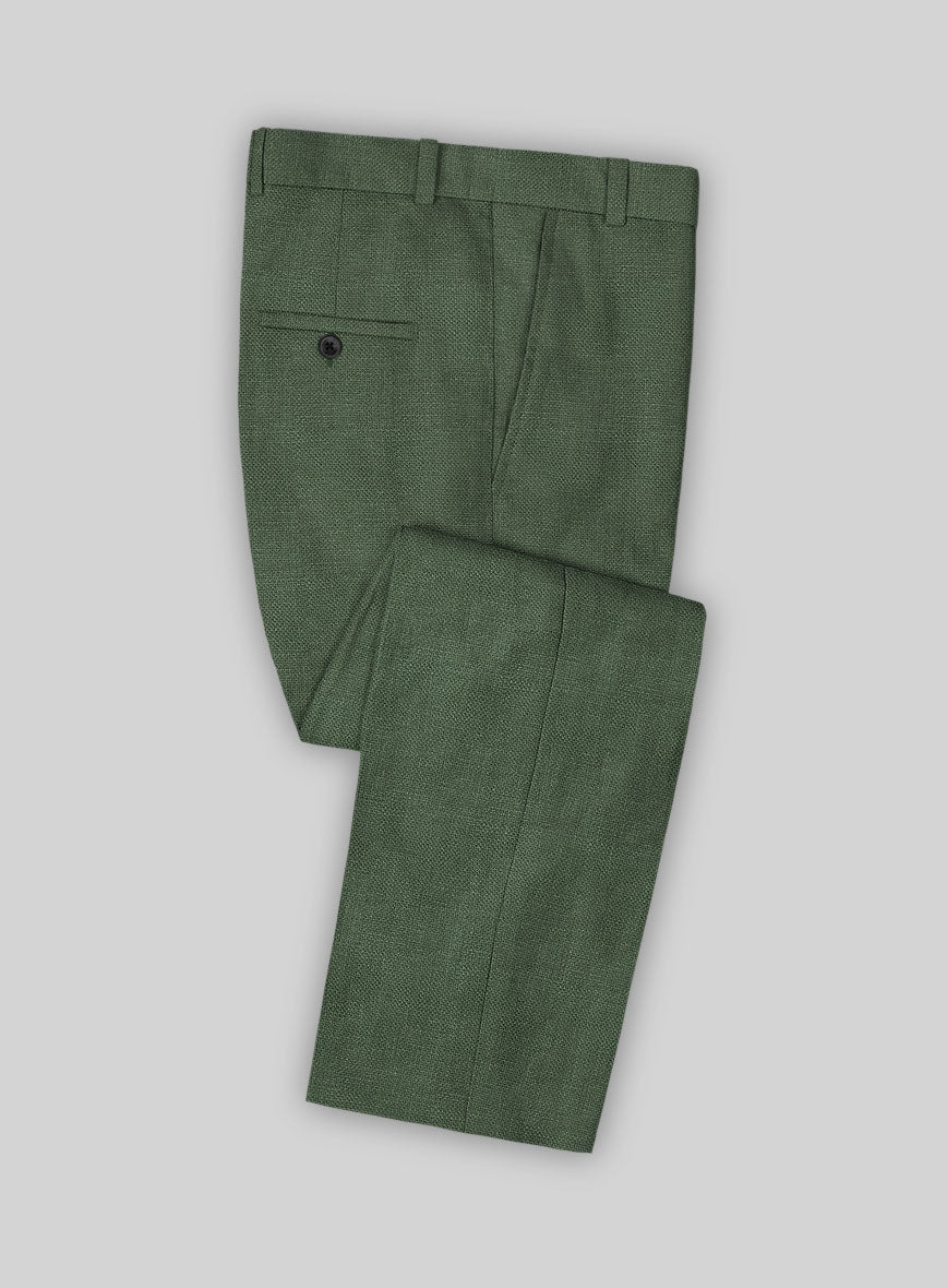 Italian Prato Green Dobby Linen Pants - StudioSuits