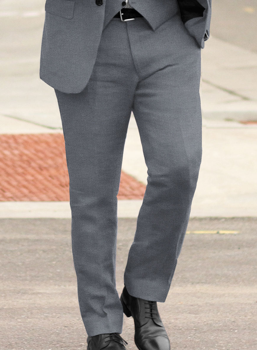 Italian Prato Gray Dobby Linen Pants - StudioSuits