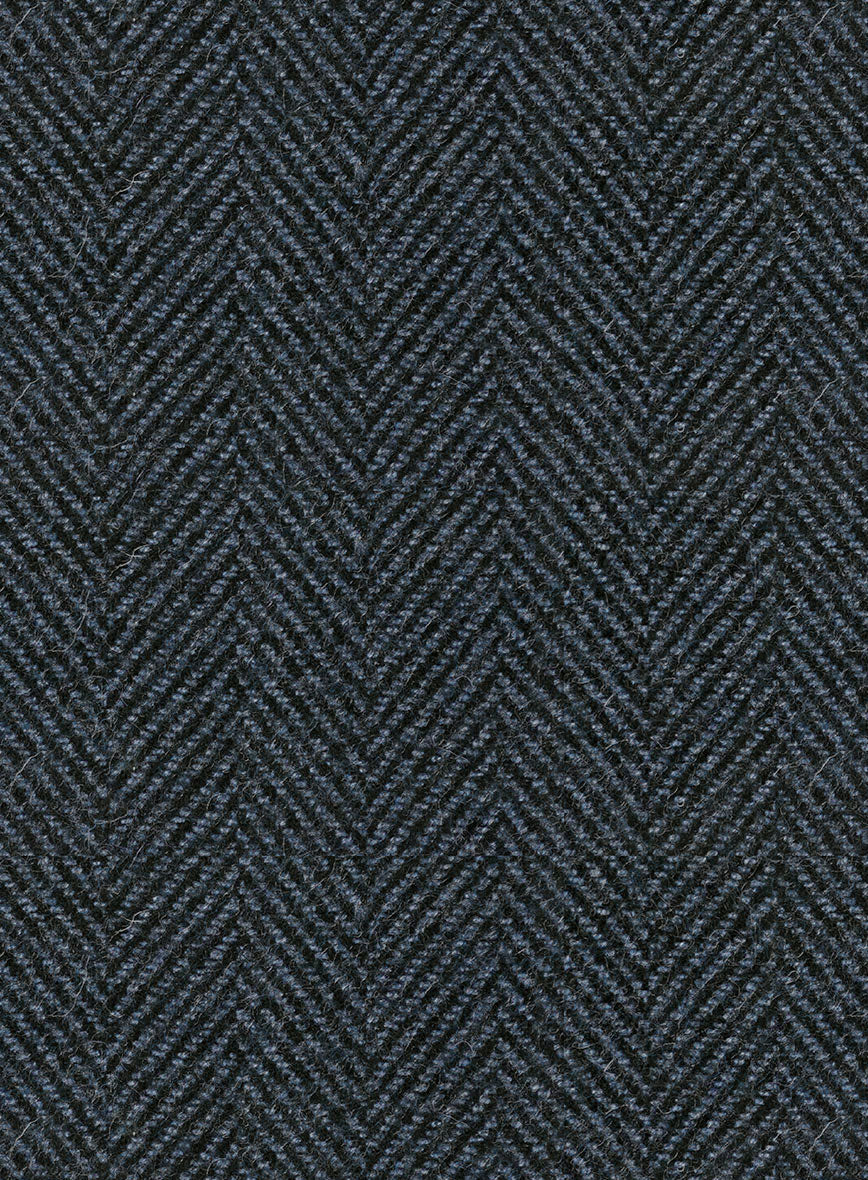 Italian Highlander Blue Herringbone Tweed Pea Coat - StudioSuits