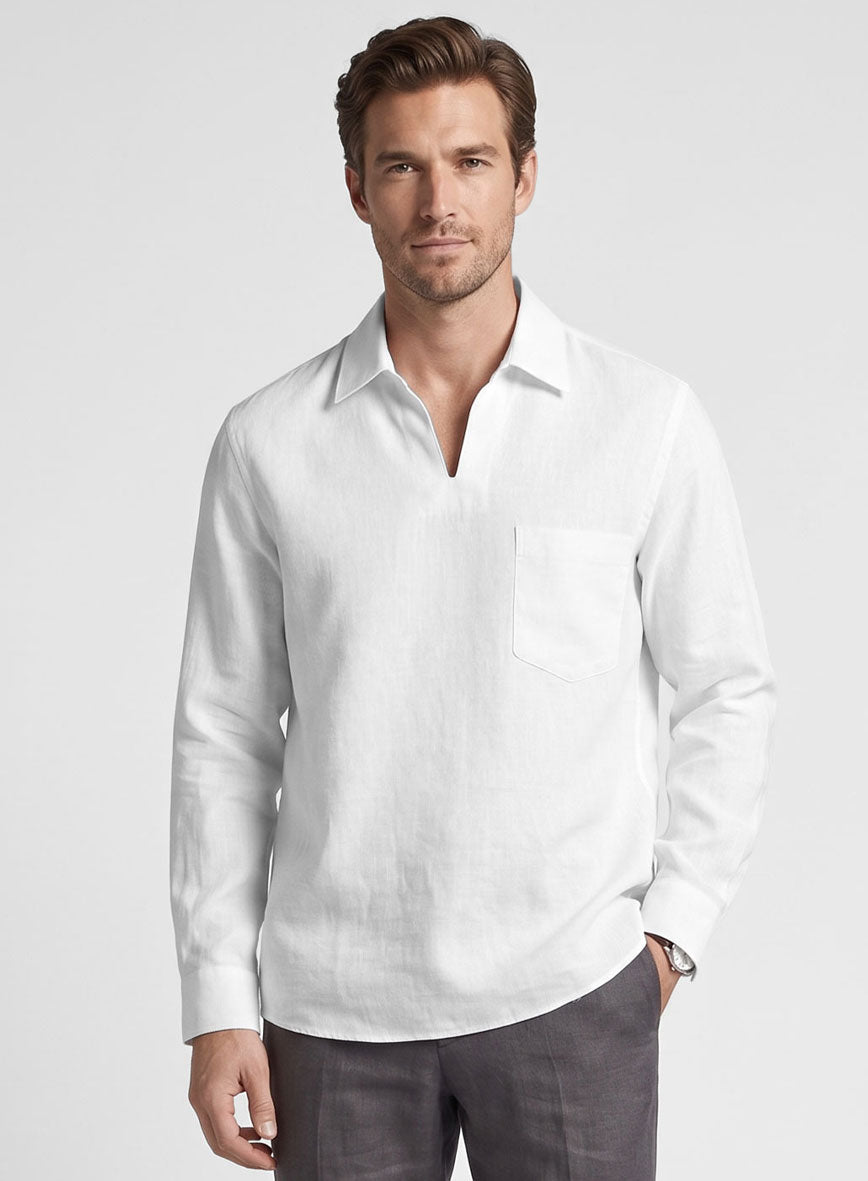 Johnny Collar White Linen Shirt - StudioSuits