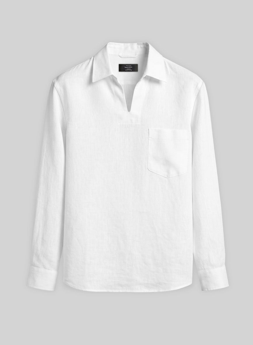 Johnny Collar White Linen Shirt - StudioSuits