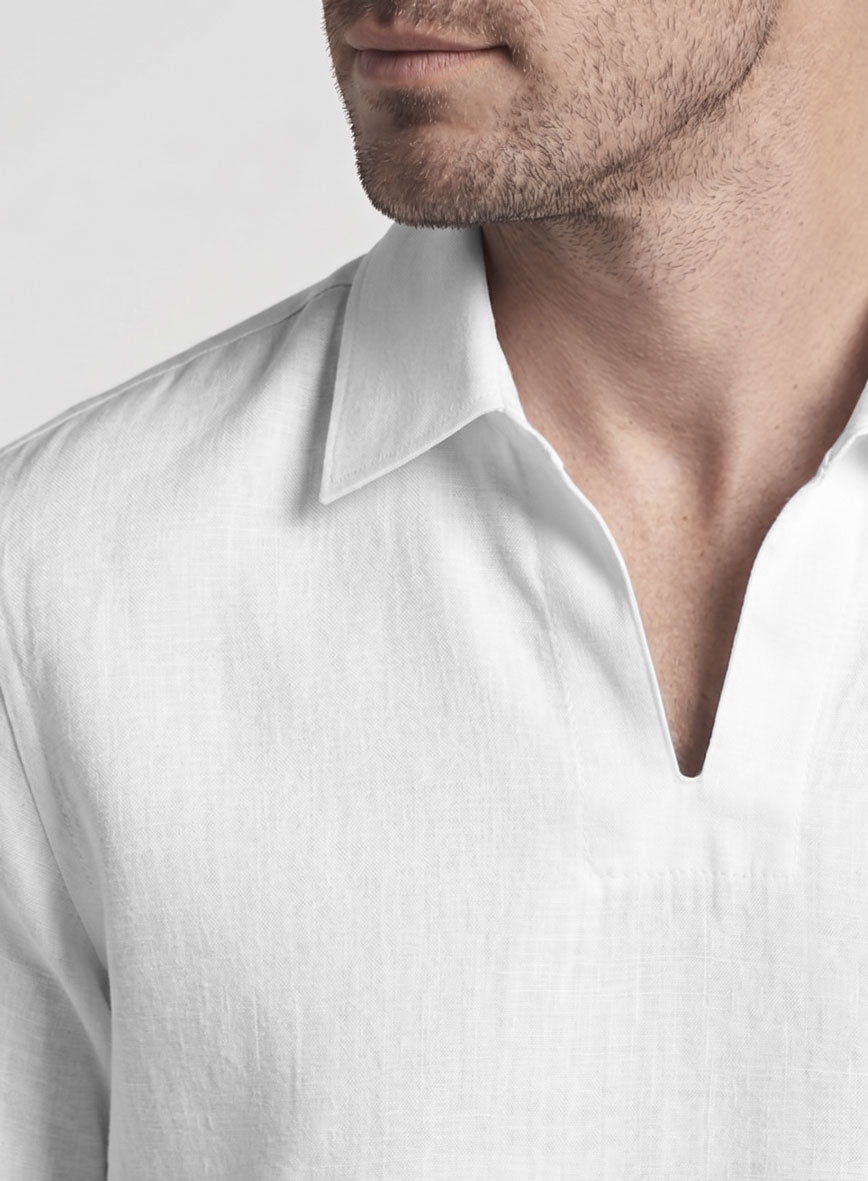 Johnny Collar White Linen Shirt - StudioSuits