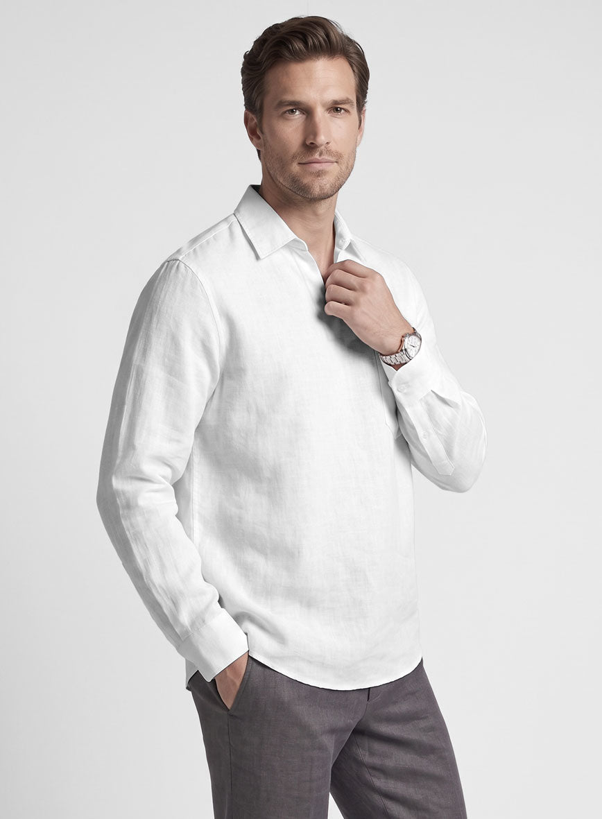 Johnny Collar White Linen Shirt - StudioSuits