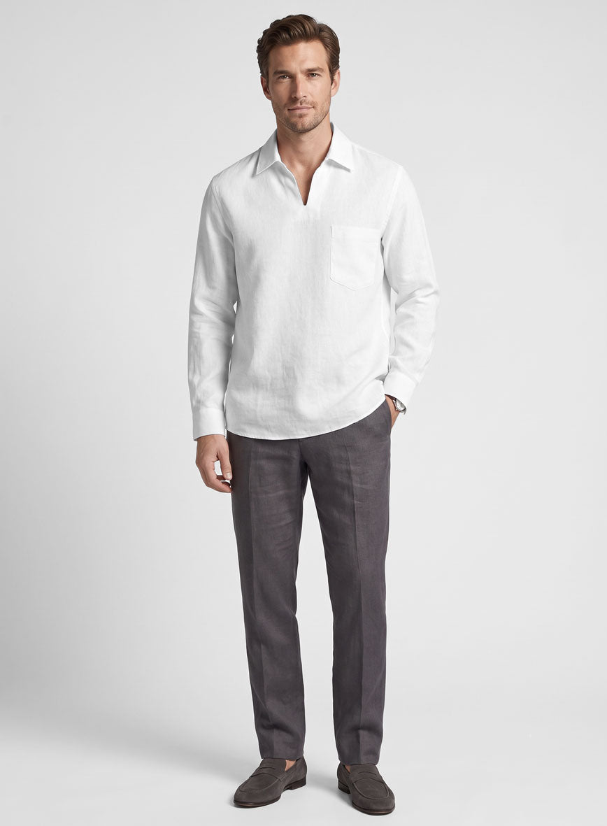 Johnny Collar White Linen Shirt - StudioSuits