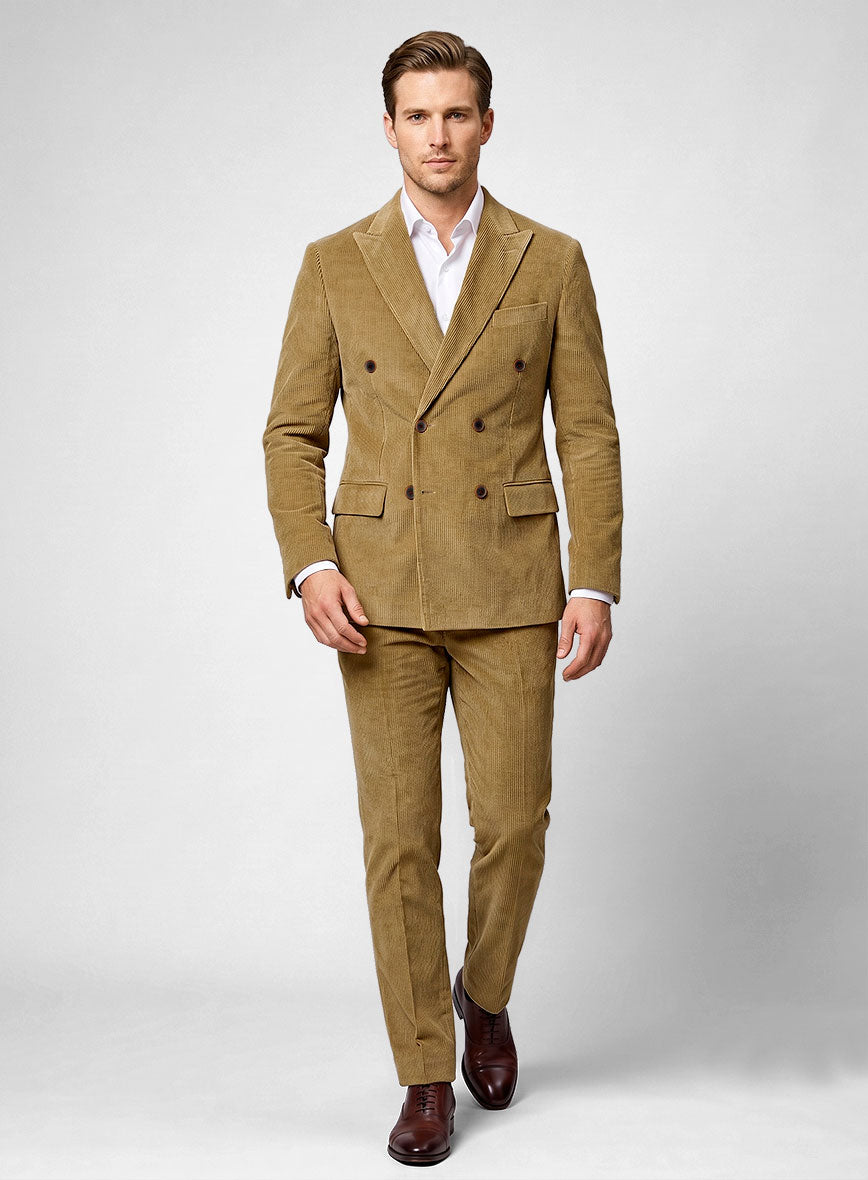 Khaki Corduroy Double Breasted Suit - StudioSuits