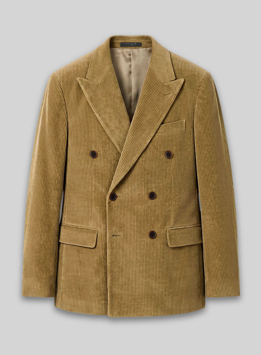 Khaki Corduroy Double Breasted Jacket - StudioSuits
