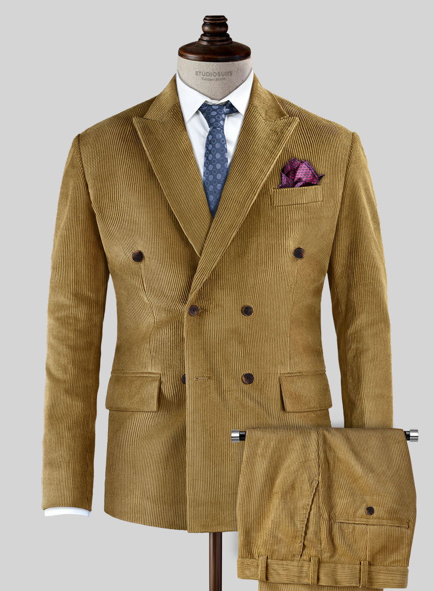 Khaki Corduroy Double Breasted Suit - StudioSuits