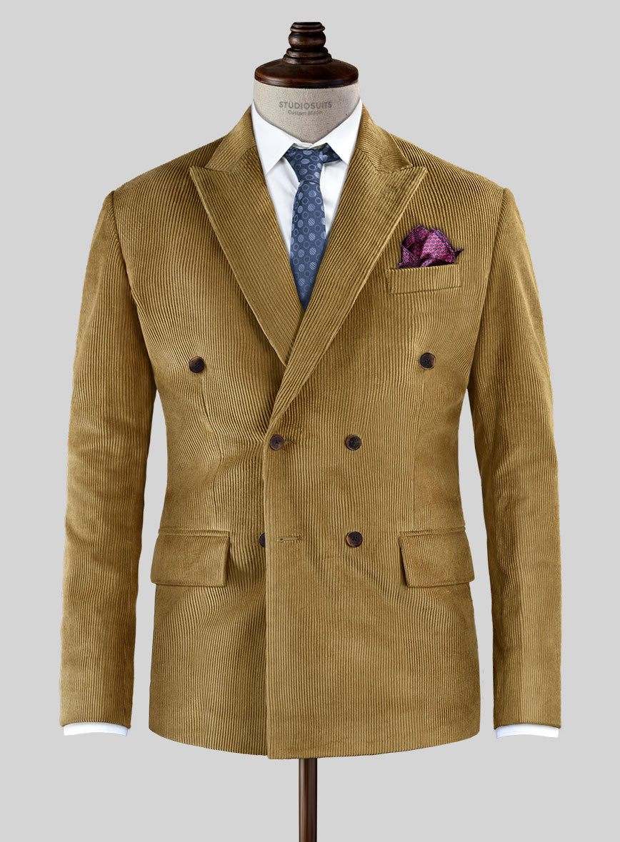 Khaki Corduroy Double Breasted Suit - StudioSuits