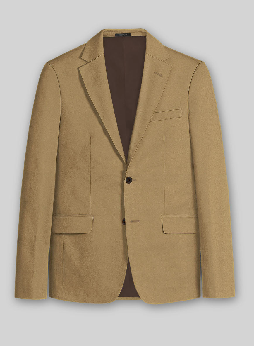 Khaki Feather Cotton Canvas Stretch Jacket - StudioSuits