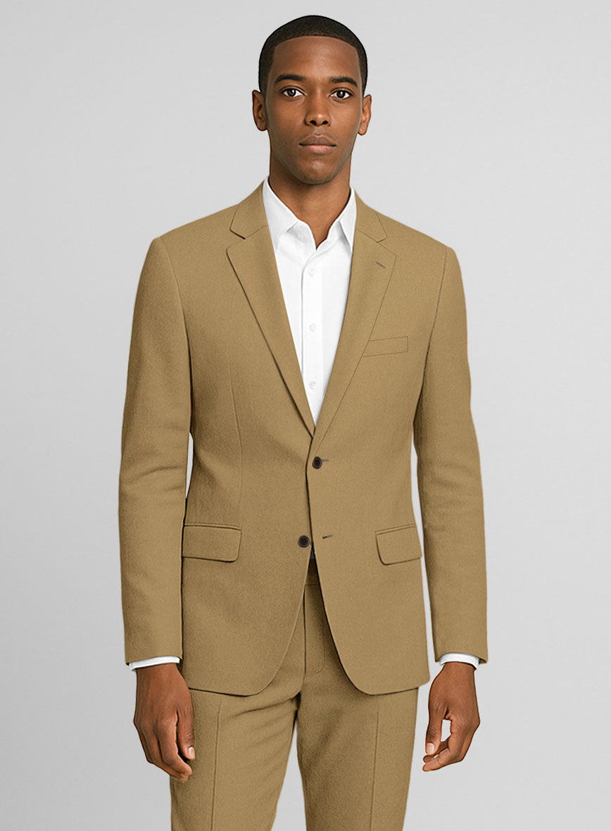 Khaki Feather Cotton Canvas Stretch Jacket - StudioSuits