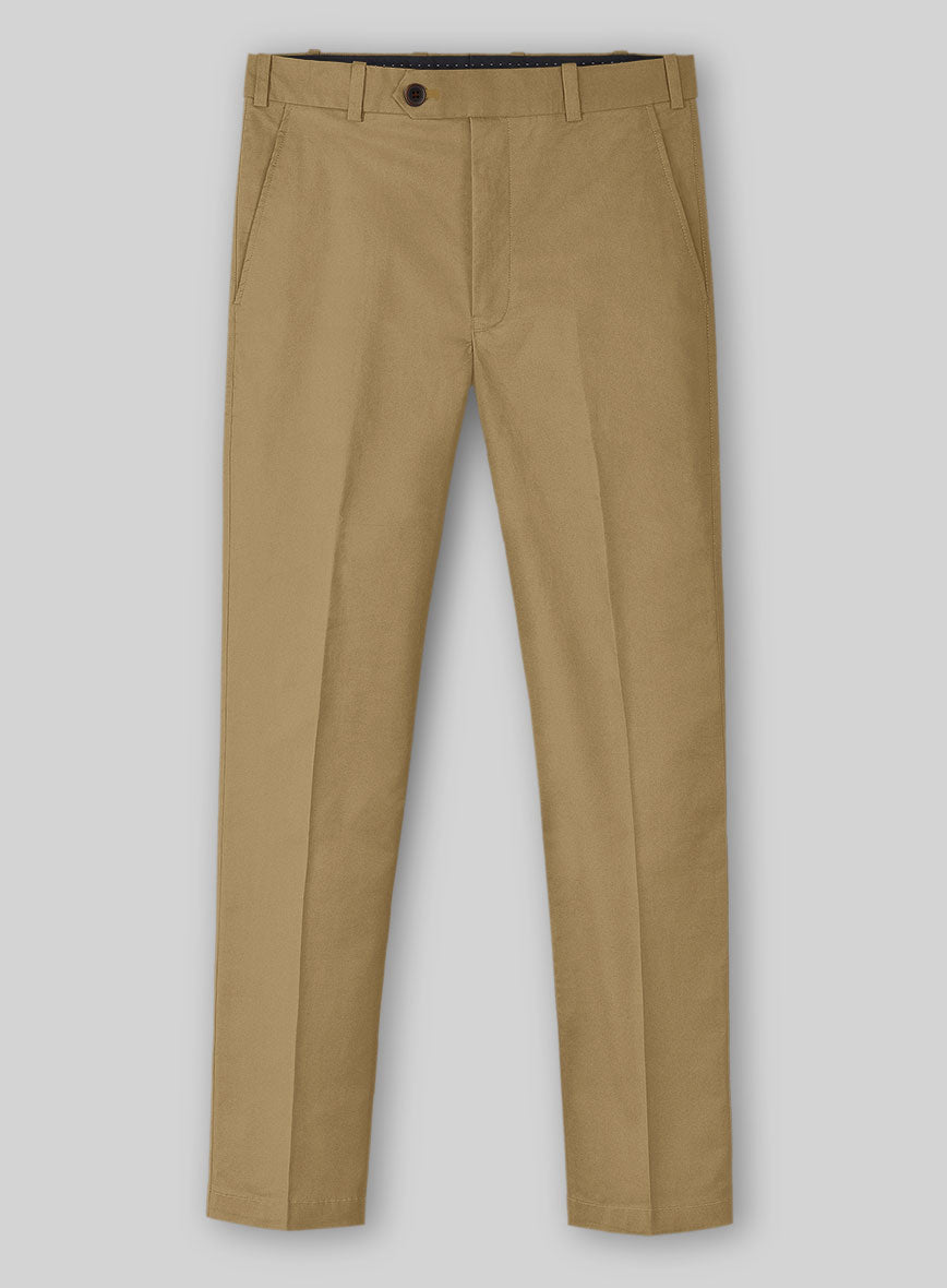 Khaki Feather Cotton Canvas Stretch Pants - StudioSuits
