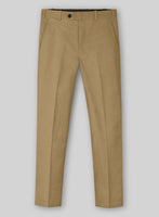 Khaki Feather Cotton Canvas Stretch Pants - StudioSuits
