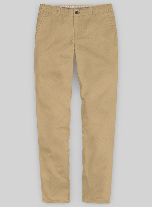 Washed Khaki Feather Cotton Canvas Stretch Chino Pants - StudioSuits