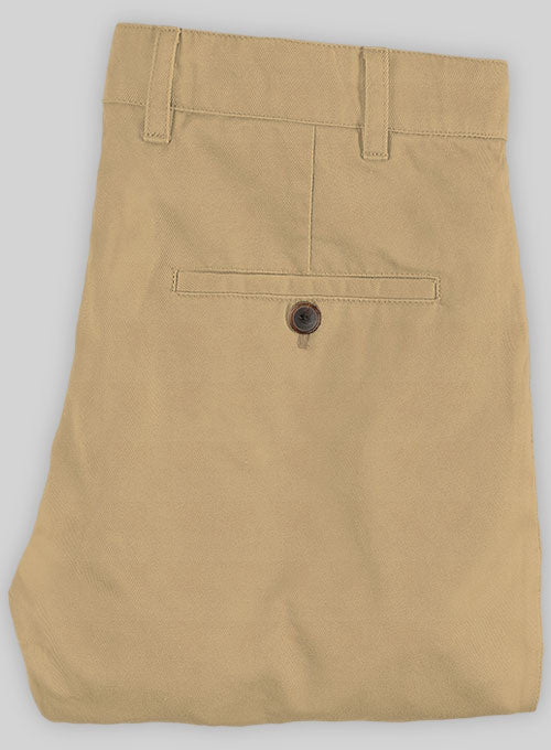 Washed Khaki Feather Cotton Canvas Stretch Chino Pants - StudioSuits