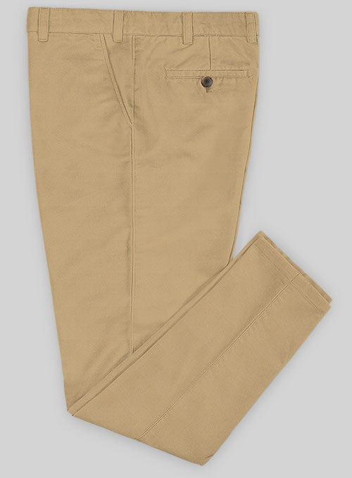 Washed Khaki Feather Cotton Canvas Stretch Chino Pants - StudioSuits