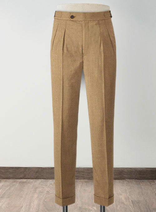 Khaki Highland Flannel Wool Trousers - StudioSuits