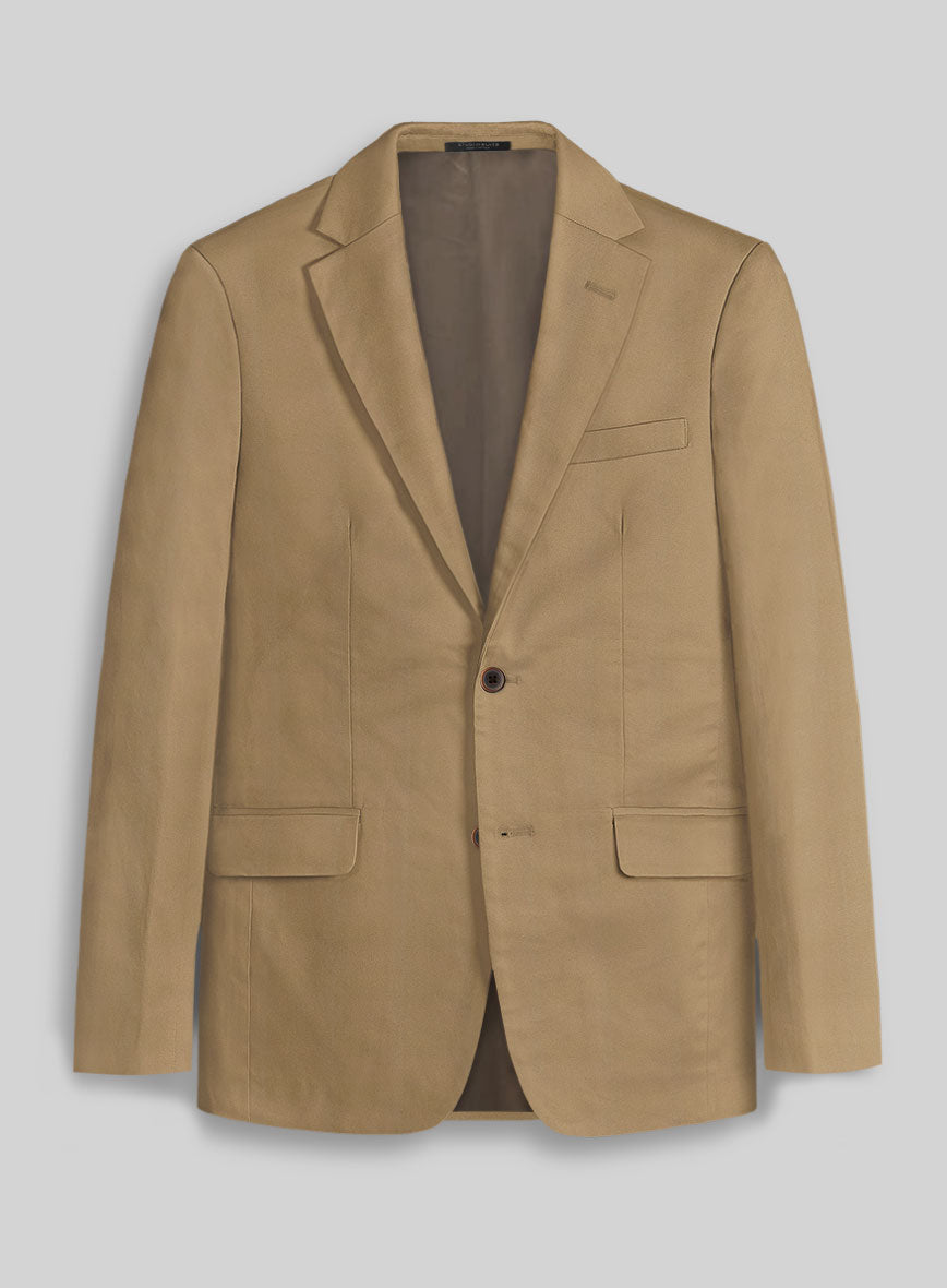Khaki Napoli Stretch Light Weight Cotton Jacket - StudioSuits