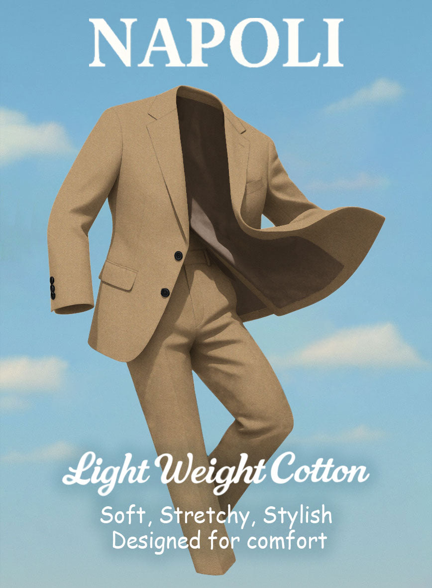Khaki Napoli Stretch Light Weight Cotton Jacket - StudioSuits