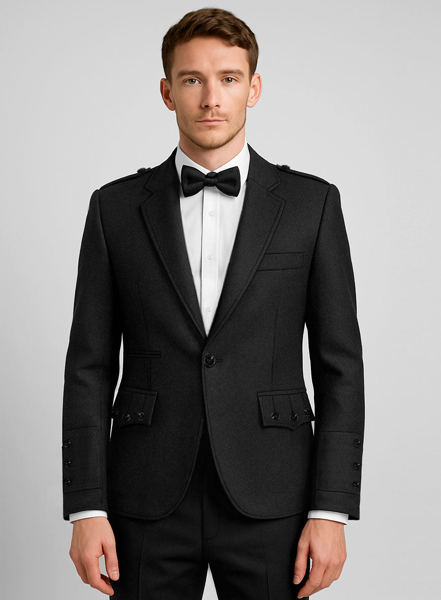 Vintage Plain Black Tweed Kilt Jacket - StudioSuits