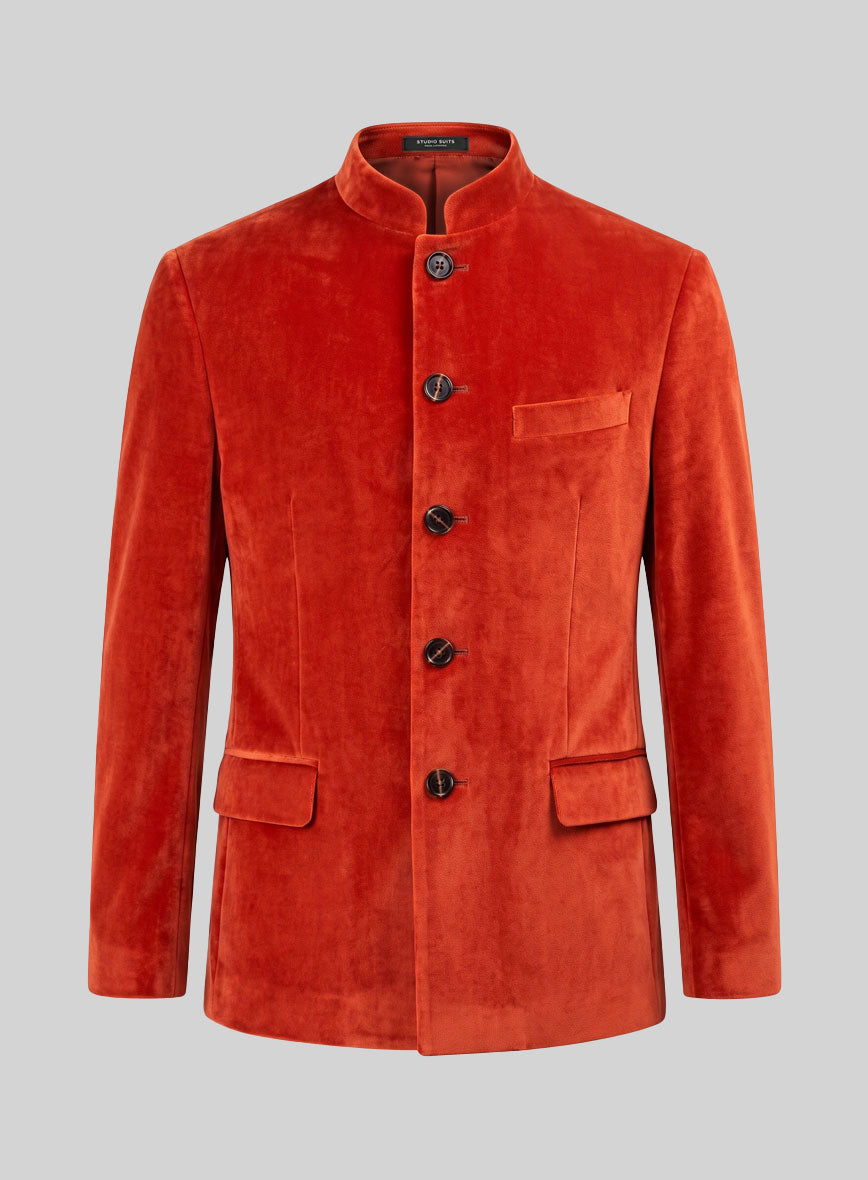 Kingsman Orange velvet Nehru Jacket - StudioSuits