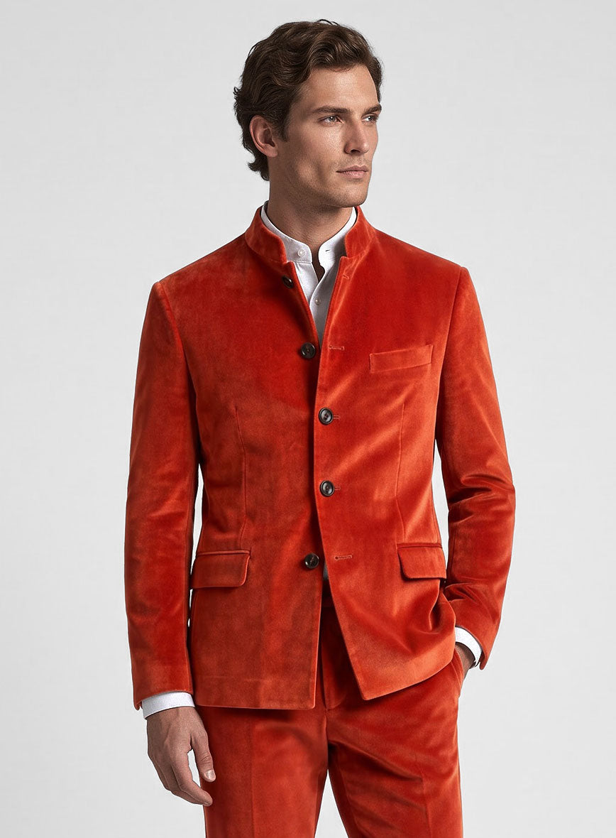 Kingsman Orange velvet Nehru Jacket - StudioSuits