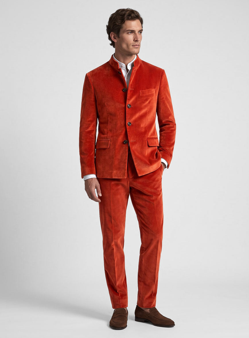 Kingsman Orange velvet Nehru Jacket - StudioSuits