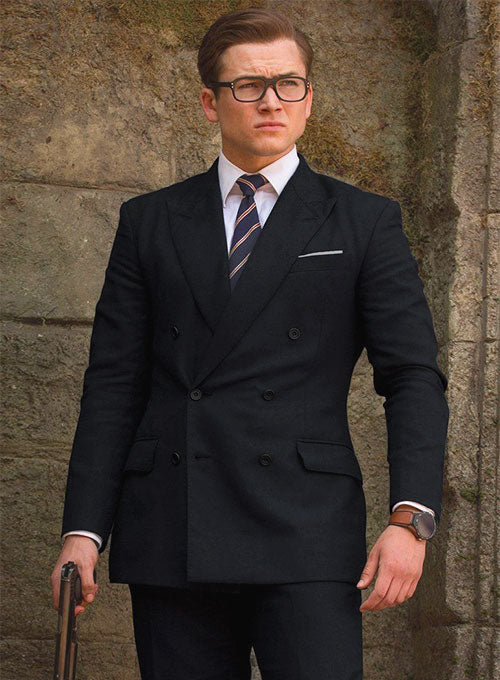Kingsman Double Breasted Blue Wool Suit - StudioSuits