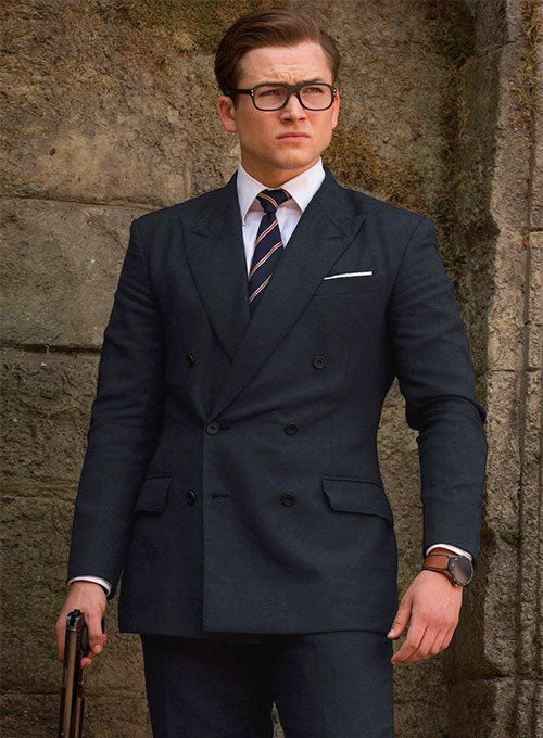 Kingsman Double Breasted Blue Wool Suit - StudioSuits