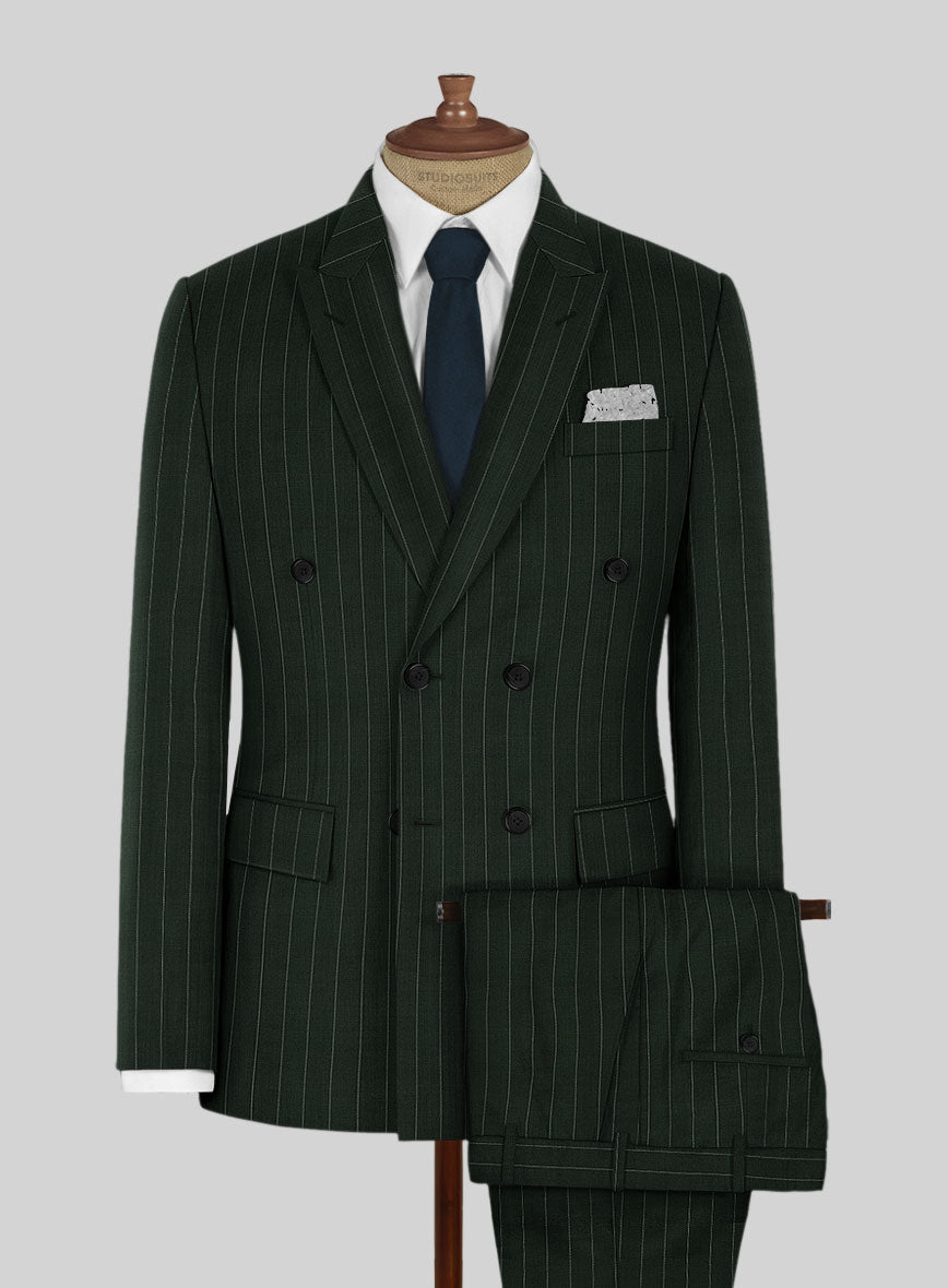 Kingsman Double Breasted Green Stripe Wool Suit – StudioSuits