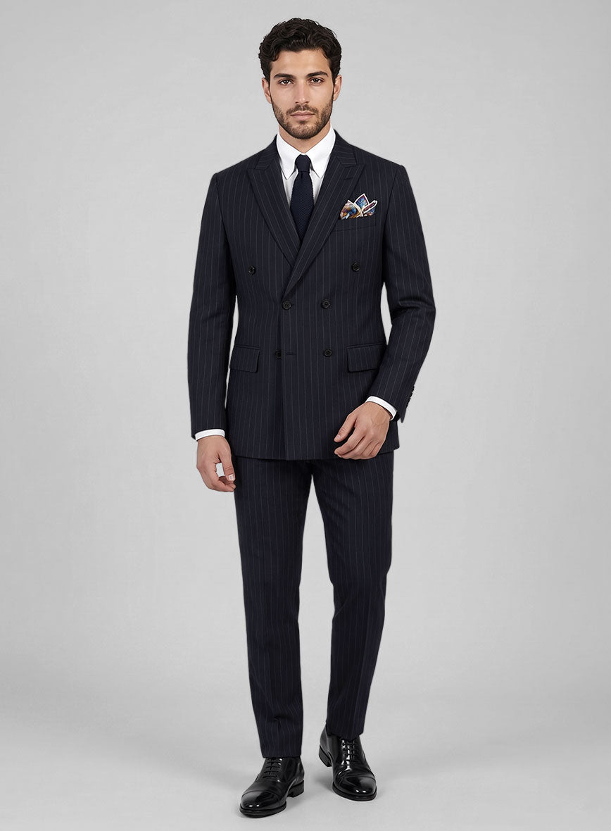 Kingsman Double Breasted Dark Blue Stripe Suit - StudioSuits