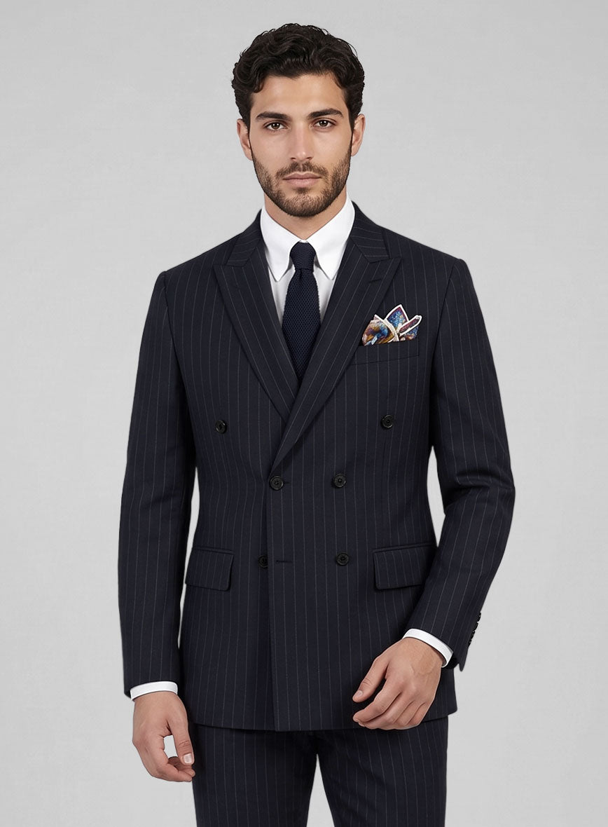 Kingsman Double Breasted Dark Blue Stripe Suit - StudioSuits