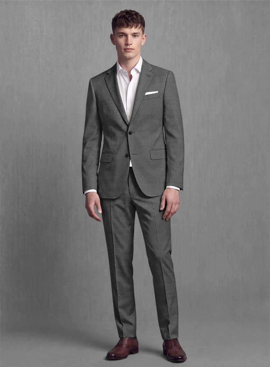 Lanificio Zegna Trofeo Sharkskin Charcoal Wool Suit - StudioSuits