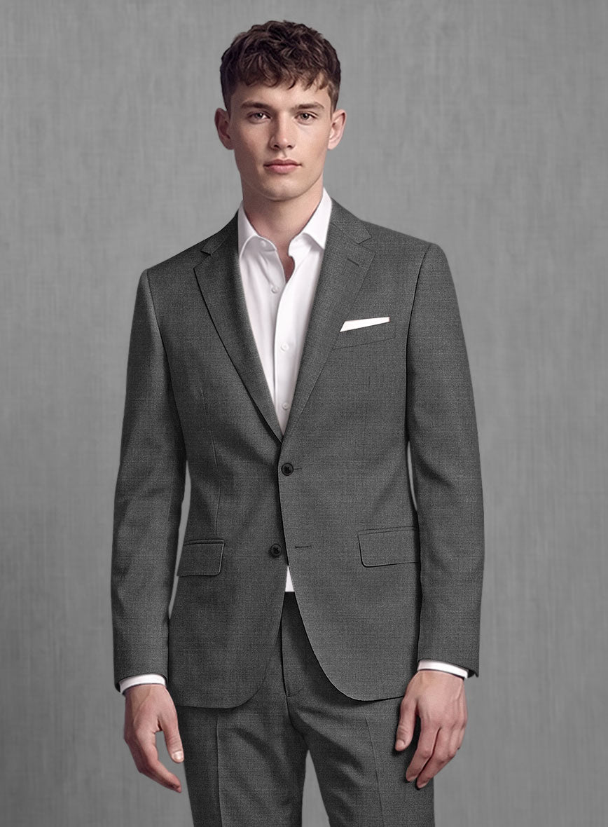 Lanificio Zegna Trofeo Sharkskin Charcoal Wool Suit - StudioSuits
