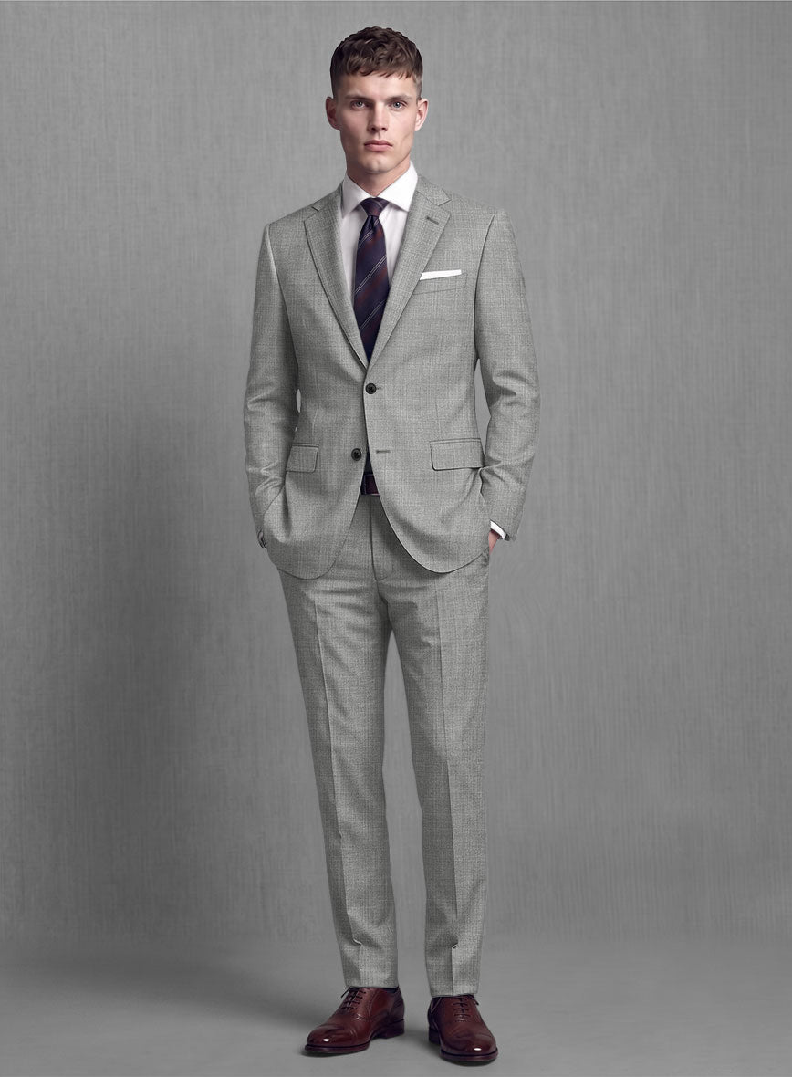 Lanificio Zegna Trofeo Sharkskin Light Gray Wool Suit - StudioSuits