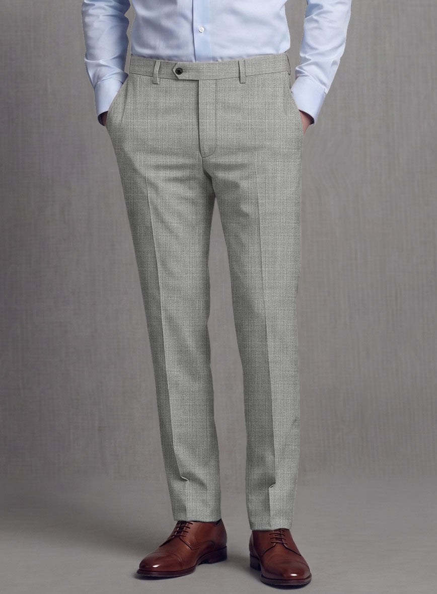 Lanificio Zegna Trofeo Sharkskin Light Gray Wool Pants - StudioSuits