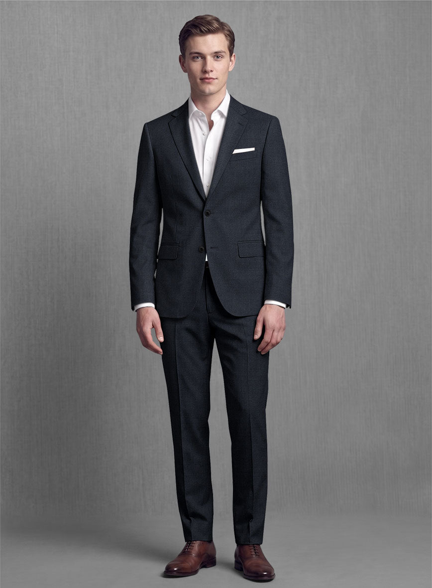 Lanificio Zegna Trofeo Sharkskin Navy Blue Wool Suit - StudioSuits