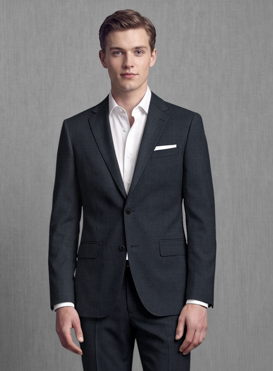 Lanificio Zegna Trofeo Sharkskin Navy Blue Wool Suit - StudioSuits