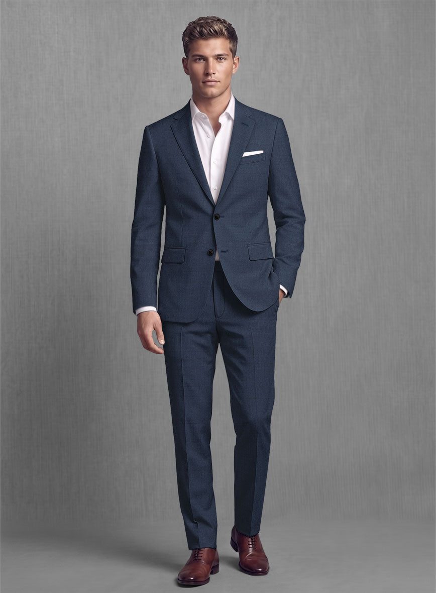 Lanificio Zegna Trofeo Sharkskin Royal Blue Wool Suit - StudioSuits