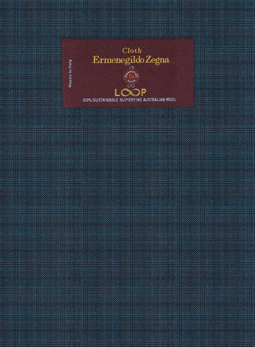 Lanificio Zegna Loop Sas Blue Checks Wool Pants - StudioSuits